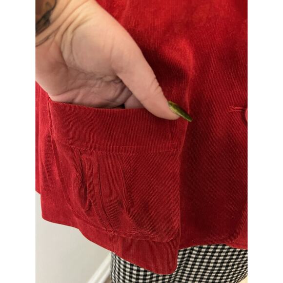 Red Corduroy Blazer Womens Sz 22 Plus Size Jacket Career Wear Trending Holiday - Picture 4 of 14